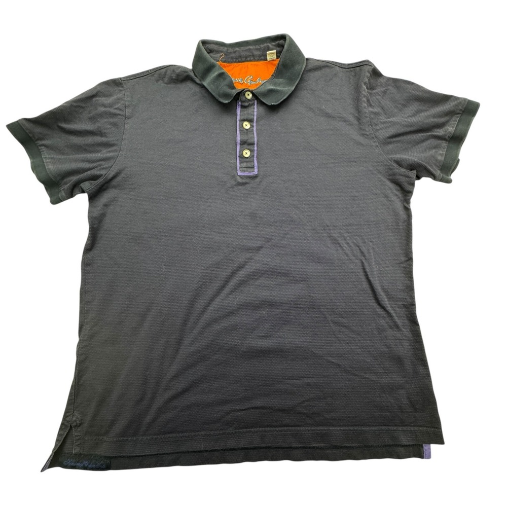 Robert Graham Polo Shirt Men L Blue Purple Short Sleeve Knit High Low Slit